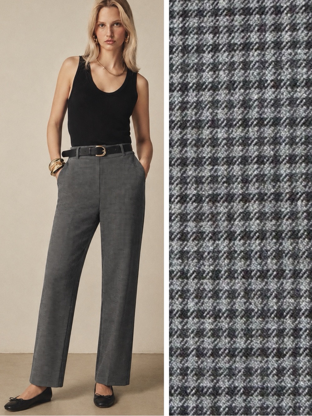 Eddie Bauer Charcoal Houndstooth Wide-Leg Pants